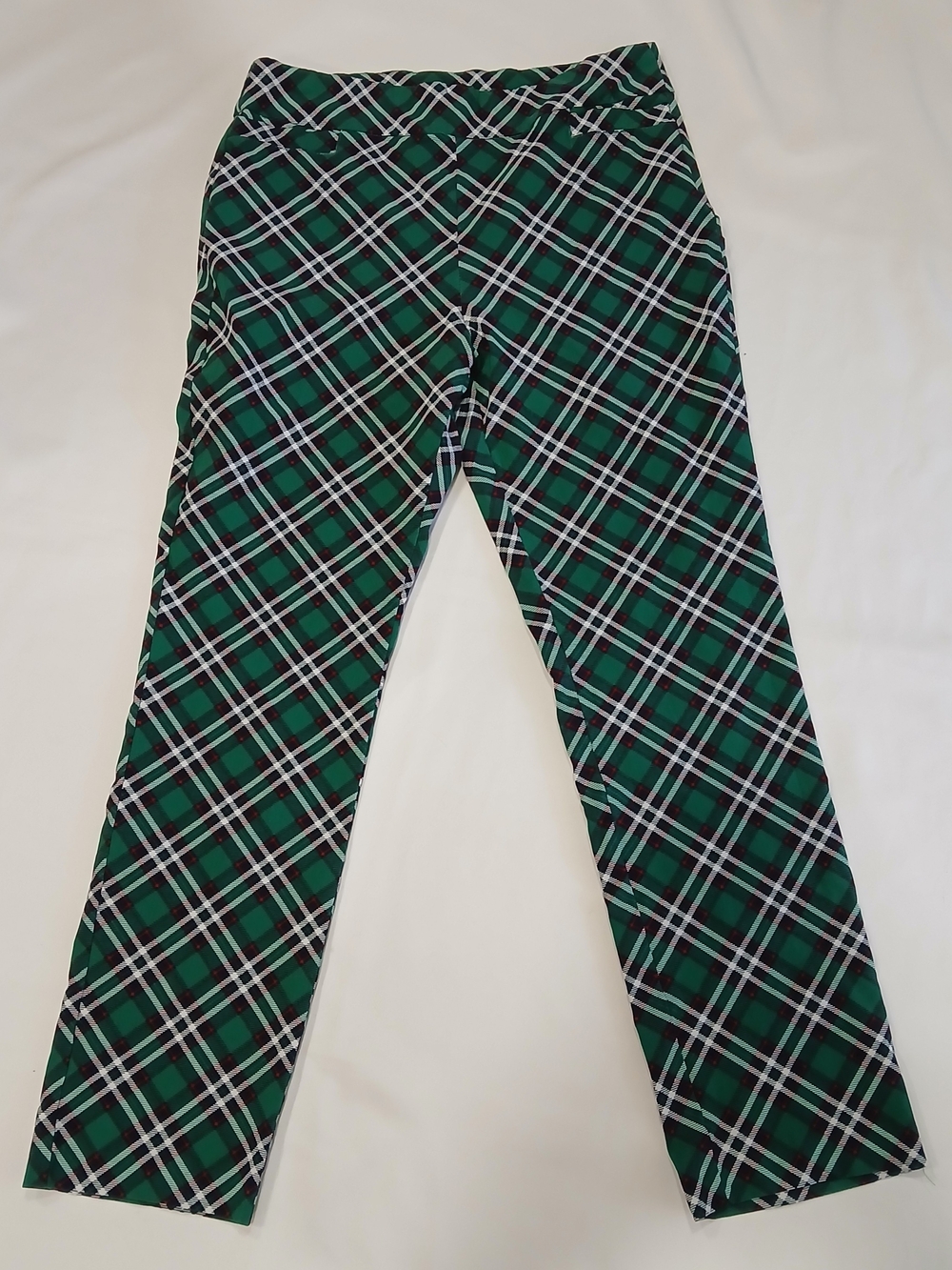 Kim Rogers Womens 12 Emerald Gingham Plaid Tummy Control Millenium Straight Pant